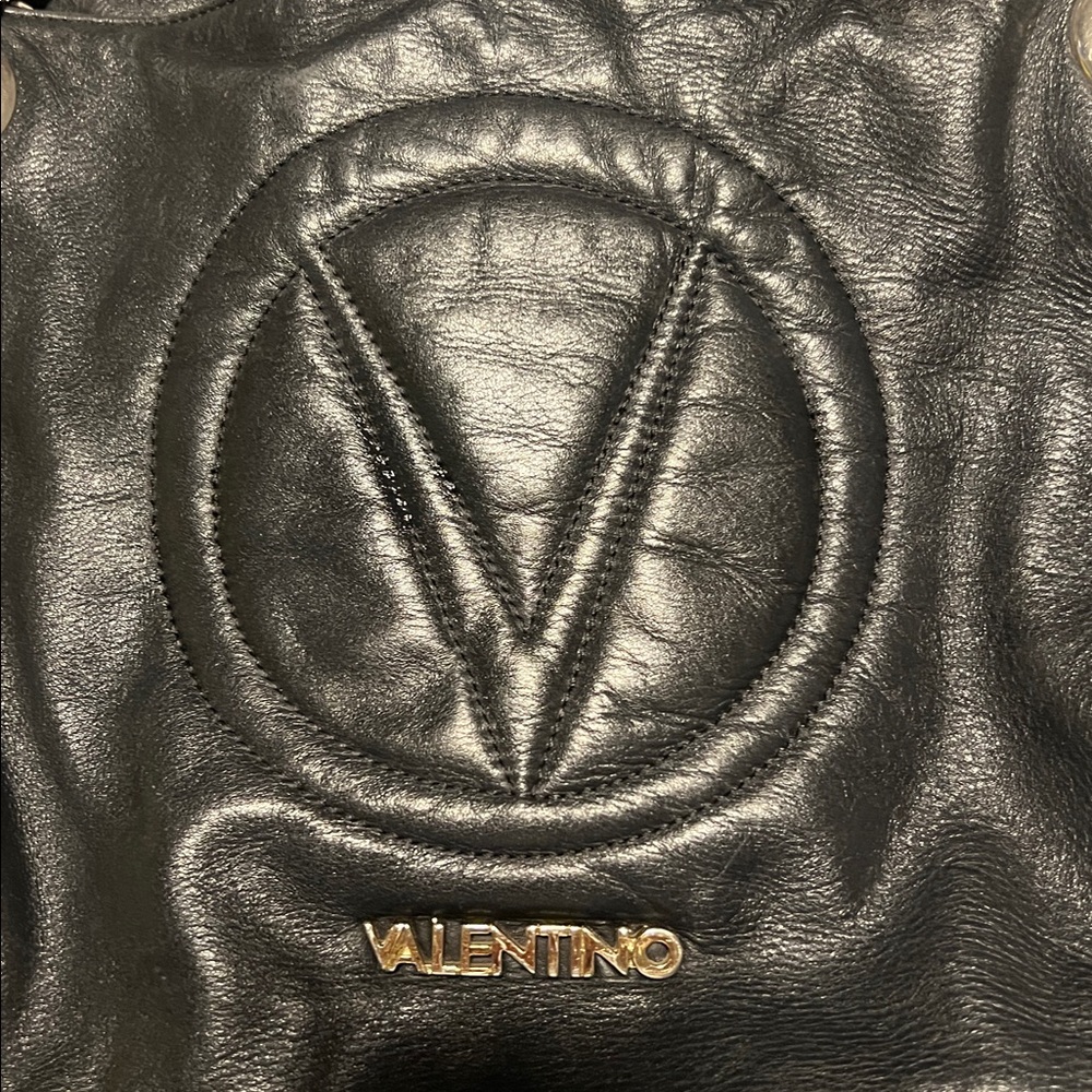 Valentino Black Leather Bag Tote with Silver Chain Straps Mario soft and slouchy - Picture 4 of 16
